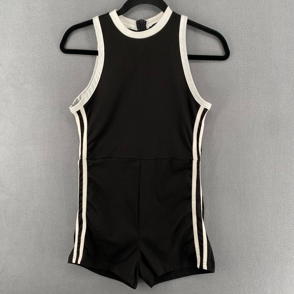 Cider Sporty Romper Mini Shorts Sleeveless Womens M Black White Stripe